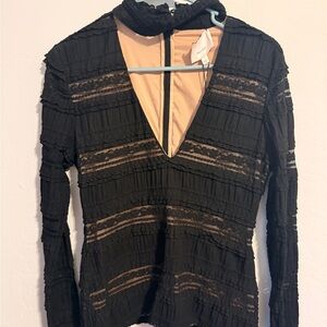 Cinq à Sept Black Lace V-Neck Blouse